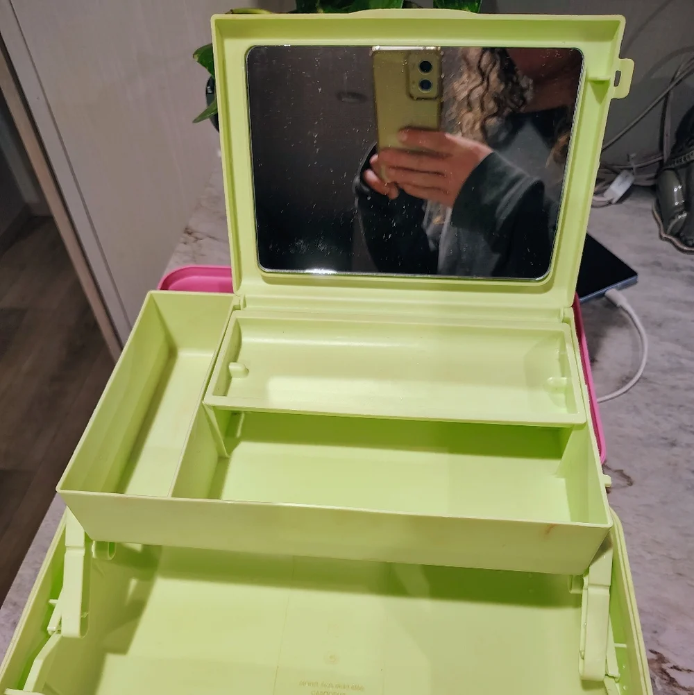 Pink & Green Makeup Organizer with Mirror